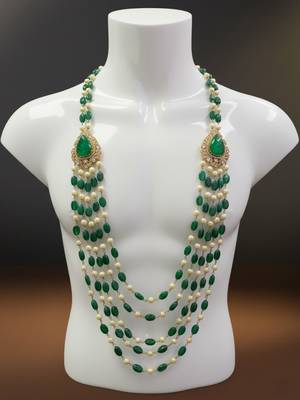 Unisex victorian polish green doublet moissanite polki groom necklace 1
