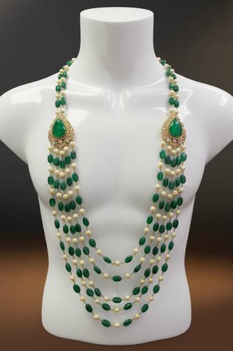 Unisex victorian polish green doublet moissanite polki groom necklace