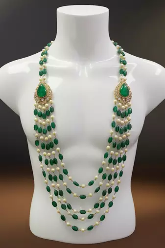 Unisex victorian polish green doublet moissanite polki groom necklace