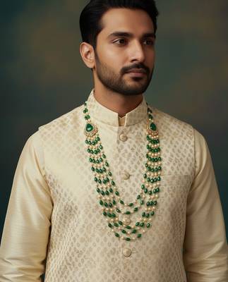Unisex victorian polish green doublet moissanite polki groom necklace 2