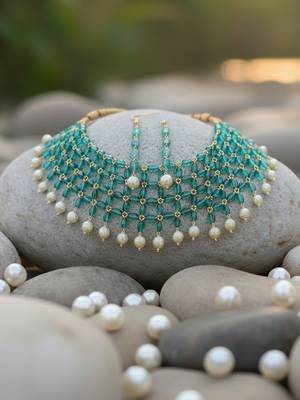Victorian polish ropada beads pearl choker necklace set 1
