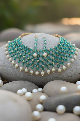 Victorian polish ropada beads pearl choker necklace set