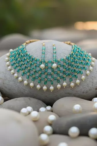 Victorian polish ropada beads pearl choker necklace set