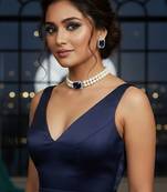 Victorian polish shell pearl choker with blue cz centerpiece