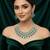 Silver polish bridal necklace set with green doublets & cz stones