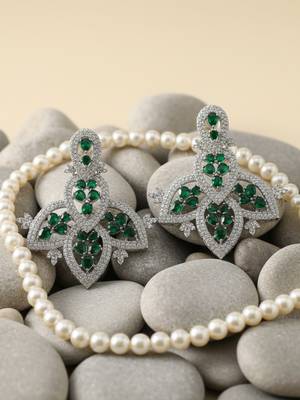 Silver polish bridal necklace set with green doublets & cz stones 3