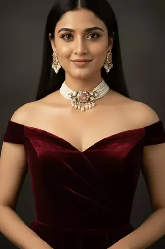 Victorian polish pearl choker set with pink doublets, moissanite polki & cz