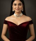 Victorian polish pearl choker set with pink doublets, moissanite polki & cz