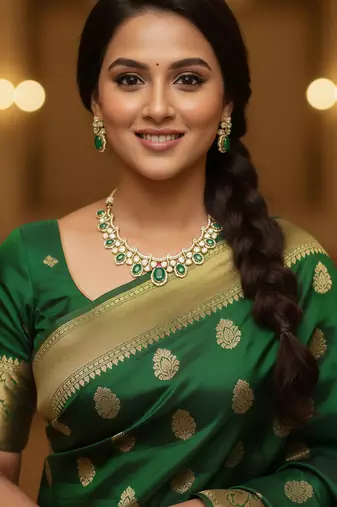 Emerald green victorian polki necklace set with cz detailing