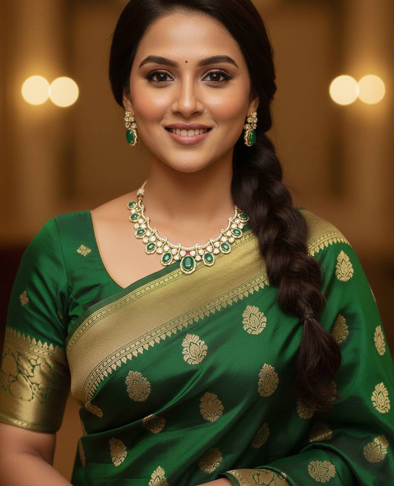 Emerald green victorian polki necklace set with cz detailing