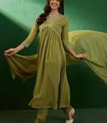 Women ethnic motifs empire thread work kurta with trousers & with dupatta