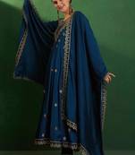 Women ethnic motifs embroidered panelled thread work kurta with trousers & with dupatta
