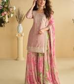 Baby pink chinon silk Gharara Suit - Full stitched free size