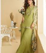 Leaf green chinon silk Gharara Suit - Full stitched free size