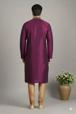 Magenta dupion embroidery kurta-pajama 2