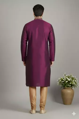 Magenta dupion embroidery kurta-pajama