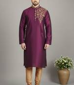 Magenta dupion embroidery kurta-pajama