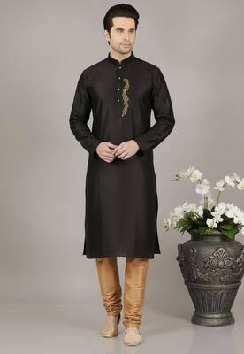 Black dupuon embroidery kurta-pajama 1