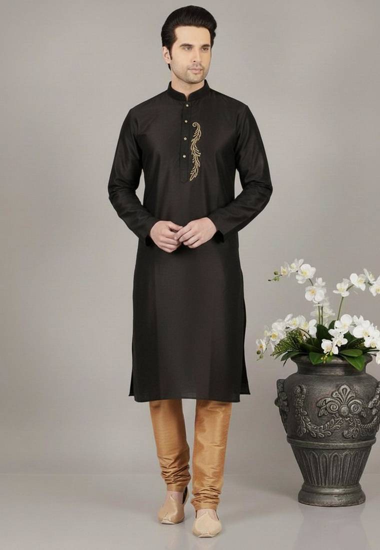 Black dupuon embroidery kurta-pajama