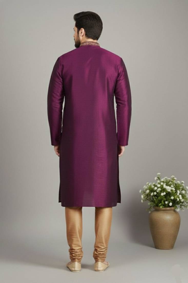 Magenta dupion embroidery kurta-pajama