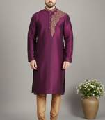 Magenta dupion embroidery kurta-pajama