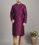 Magenta dupion embroidery kurta-pajama