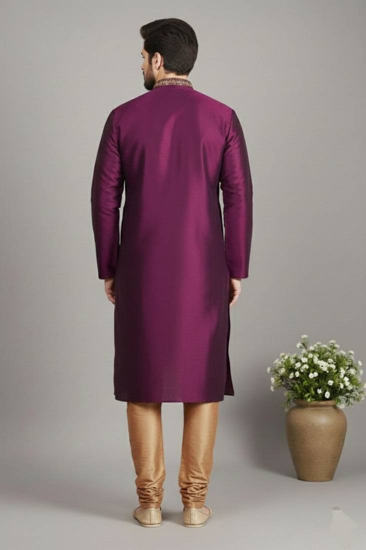 Magenta dupion embroidery kurta-pajama