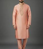 Peach dupion embroidery kurta-pajama