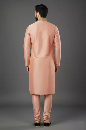 Peach dupion embroidery kurta-pajama