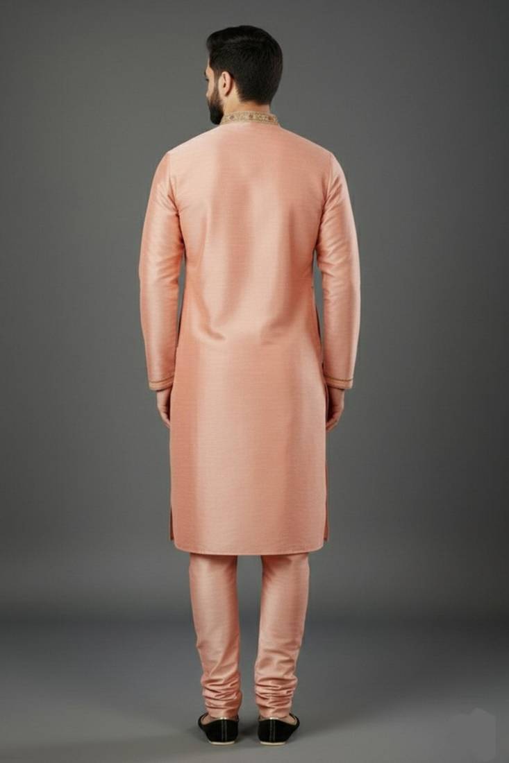 Peach dupion embroidery kurta-pajama