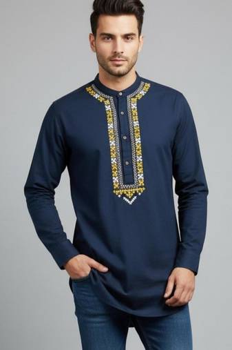 Navy cotton embroidery kurta-pajama