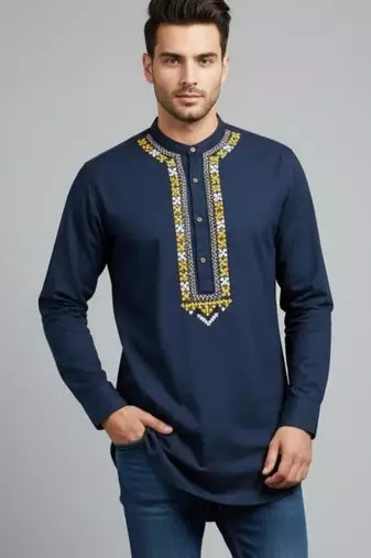 Navy cotton embroidery kurta-pajama