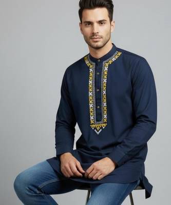 Navy cotton embroidery kurta-pajama 2