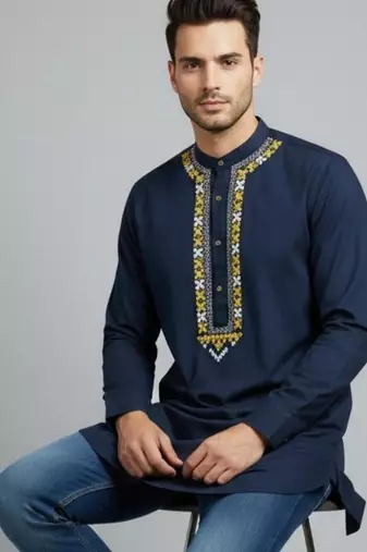 Navy cotton embroidery kurta-pajama