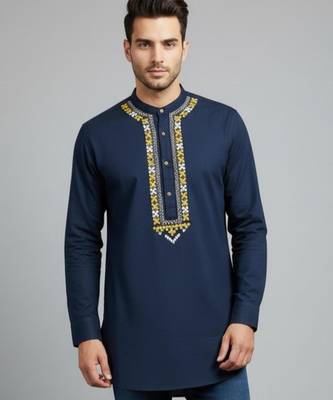 Navy cotton embroidery kurta-pajama 3