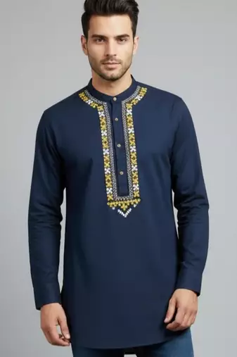 Navy cotton embroidery kurta-pajama