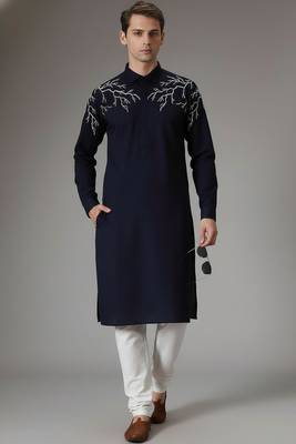 Navy cotton embroidery kurta-pajama 1
