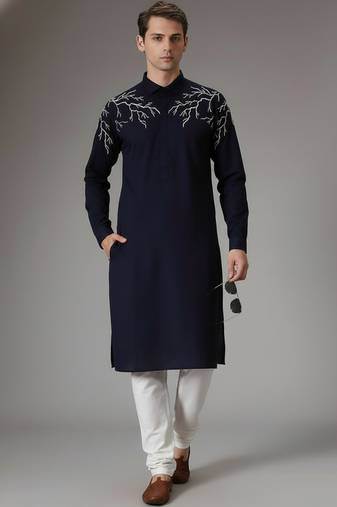 Navy cotton embroidery kurta-pajama