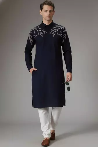 Navy cotton embroidery kurta-pajama