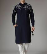 Navy cotton embroidery kurta-pajama
