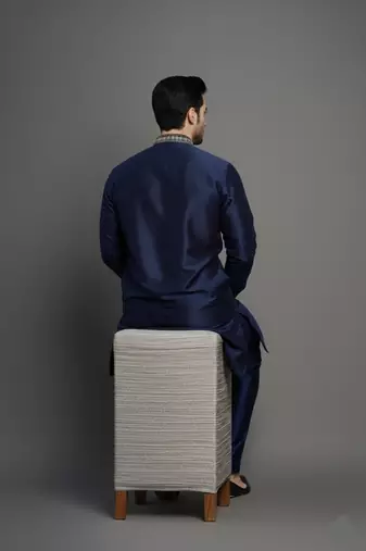 Navy dupion embroidery kurta-pajama