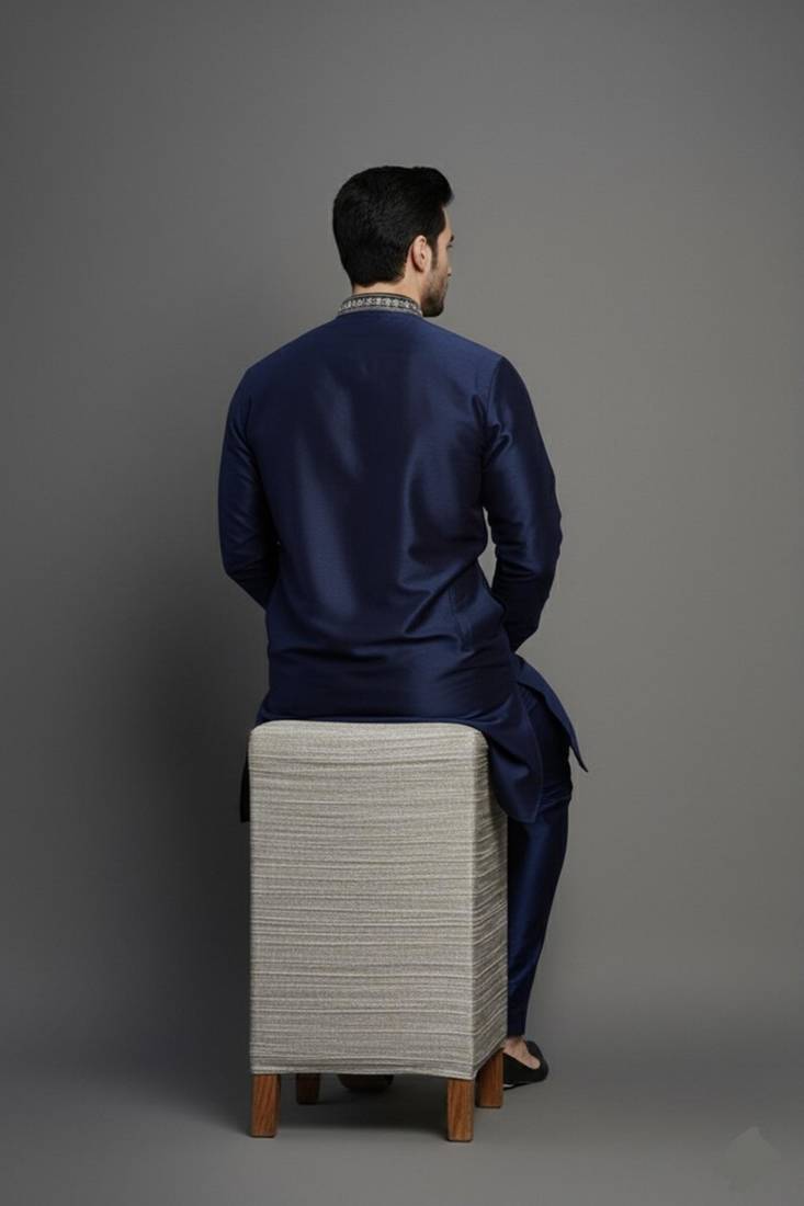 Navy dupion embroidery kurta-pajama
