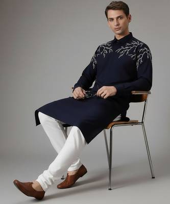 Navy cotton embroidery kurta-pajama 3