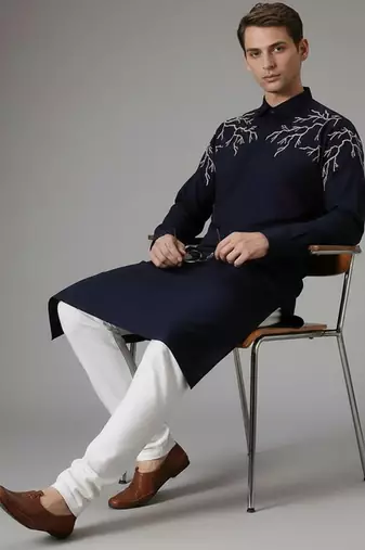 Navy cotton embroidery kurta-pajama