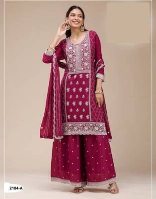 Magenta georgette Embroidered Salwar suit-Full Stitched Free size 1