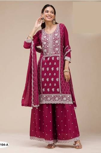 Magenta georgette semi stitched wedding suits