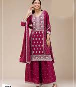 Magenta georgette Embroidered Salwar suit-Full Stitched Free size