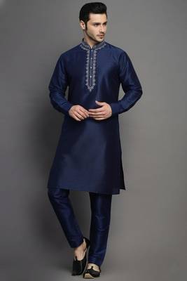 Navy dupion embroidery kurta-pajama 1