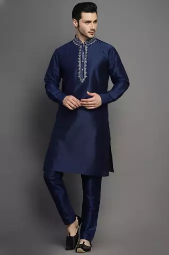 Navy dupion embroidery kurta-pajama