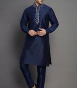 Navy dupion embroidery kurta-pajama